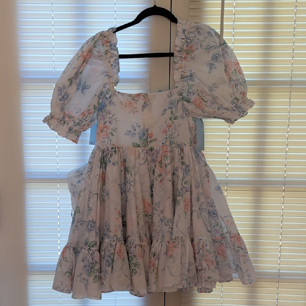Selkie Pastel Pink Dress with Floral Accents - Picture 7 of 7
